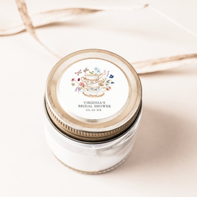 Adesivo Vinheta Chá de panela do Tea Party (Floral Tea Party Bridal Shower Sticker by Painted Paperie
)