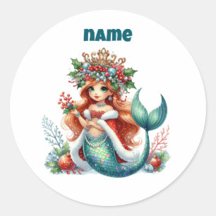 Adesivo Vinheta Circular Personalizada da Sereia de Natal