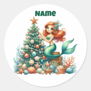 Adesivo Vinheta Circular Personalizada da Sereia de Natal