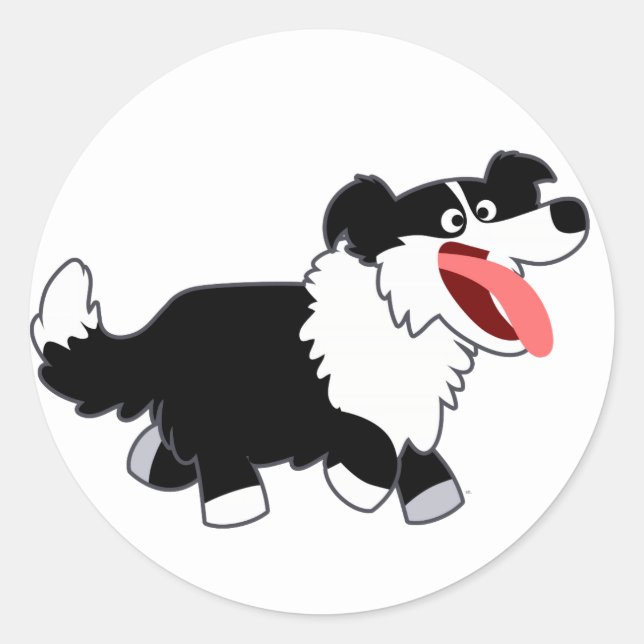 Adesivo Vinheta Collie de Borda de Cartoon Feliz (Frente)