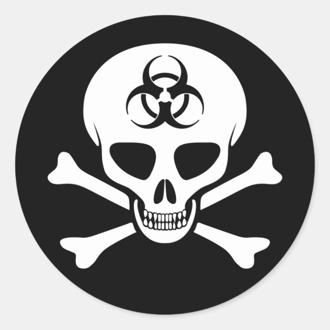 Adesivo Vinheta Crânio e Crossbones de Risco Biológico (Frente)