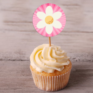 Adesivo Vinheta da Flor de Daisy Retro   Groovy 70s Boho F