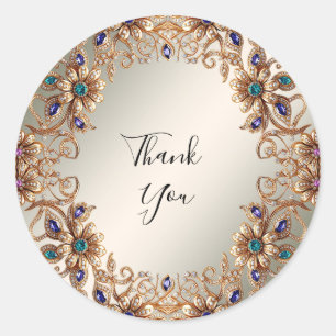 Adesivo Vinheta das flores de joias Douradas Elegante