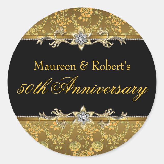 Adesivo Vinheta de 50 anos do Rosa Dourado e preto (Frente)