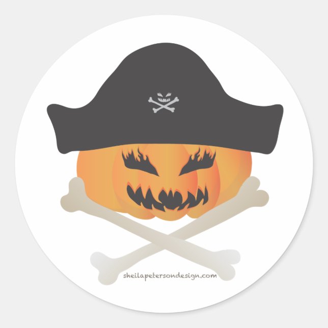 Adesivo Vinheta de Abóbora Pirata do Halloween (Frente)