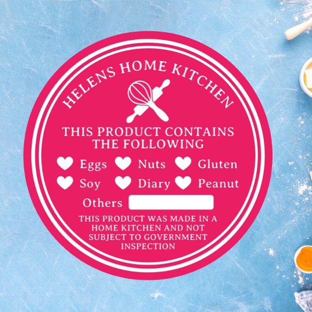 Adesivo Vinheta de Alerta de Alergia à Comida Rosa Fuchsia (Criador carregado)