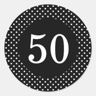 Adesivo Vinheta de Aniversário das Bolinhas Pretas e Branc