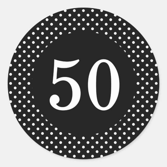 Adesivo Vinheta de Aniversário das Bolinhas Pretas e Branc (Frente)