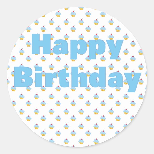 Adesivo Vinheta de aniversário de Cupcake azul (Frente)
