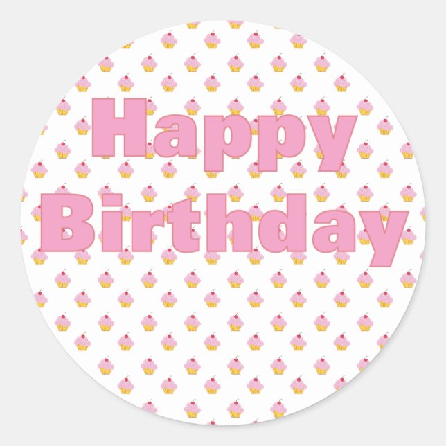 Adesivo Vinheta de aniversário de Cupcake rosa (Frente)