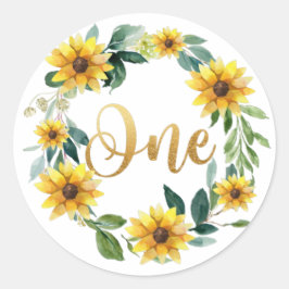 Adesivo Vinheta de aniversário de girassol, primeira Vinhe