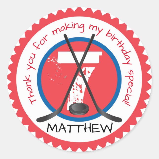 Adesivo Vinheta de Aniversário de Hockey (Frente)