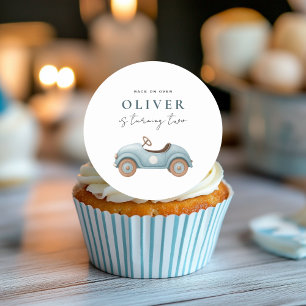 Adesivo Vinheta de Aniversário do Carro Azul de Aquarela  