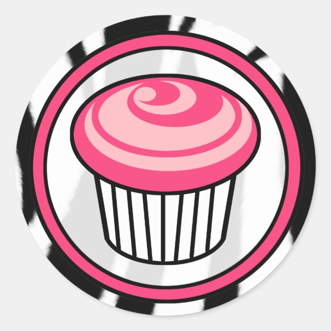 Adesivo Vinheta de Aniversário do Cupcake Rosa - Impressão (Frente)