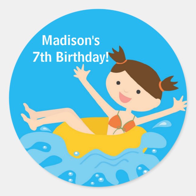 Adesivo Vinheta de Aniversário do Partido piscina (Frente)