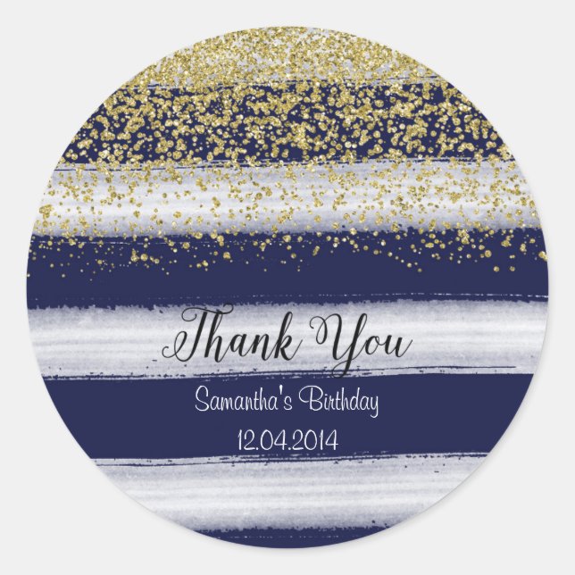 Adesivo Vinheta de aniversário Dourada e Marinho (Frente)