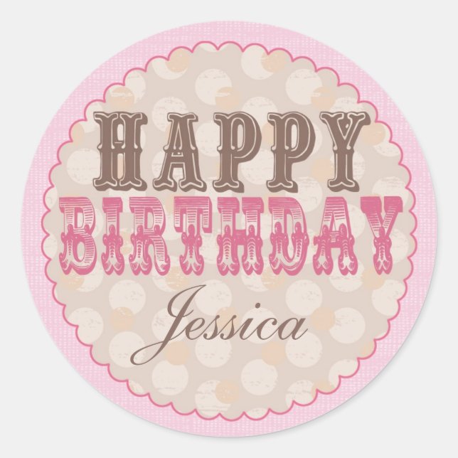 Adesivo Vinheta de Aniversário Feliz do Urso Teddy - Rosa (Frente)