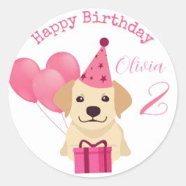 Adesivo Vinheta de Aniversário Feliz e Bonita Labrador Ret
