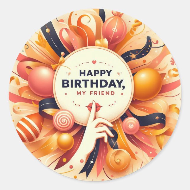 Adesivo Vinheta de aniversário para melhor amigo (Frente)