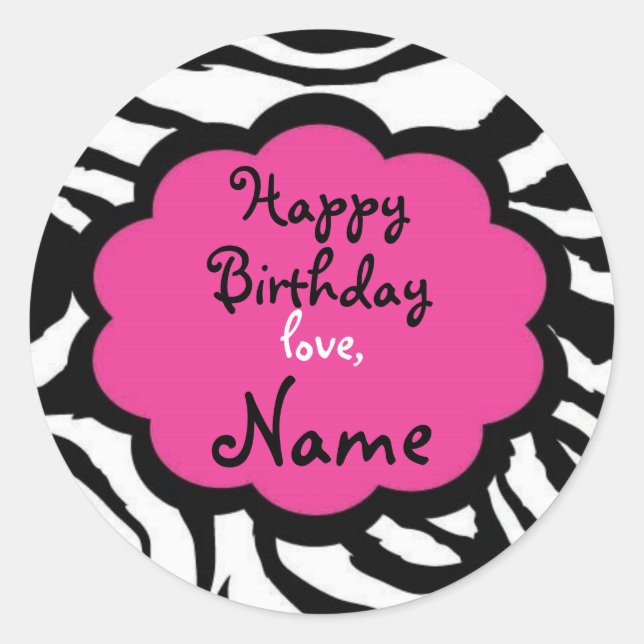 Adesivo Vinheta de aniversário personalizável da Zebra Fun (Frente)