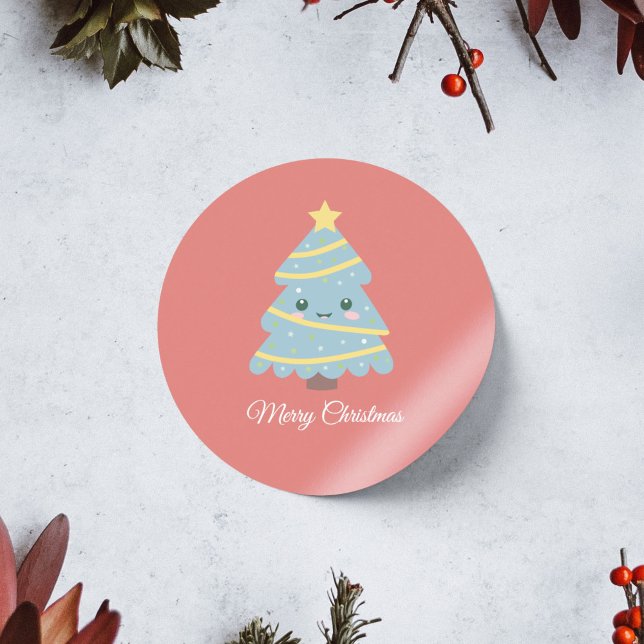 Adesivo Vinheta de Árvore de Natal Kawaii (Kawaii Christmas Tree Sticker)