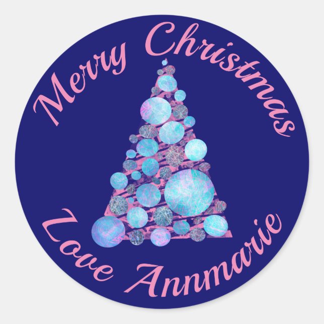 Adesivo Vinheta de Árvore Rosa Feliz de Natal (Frente)