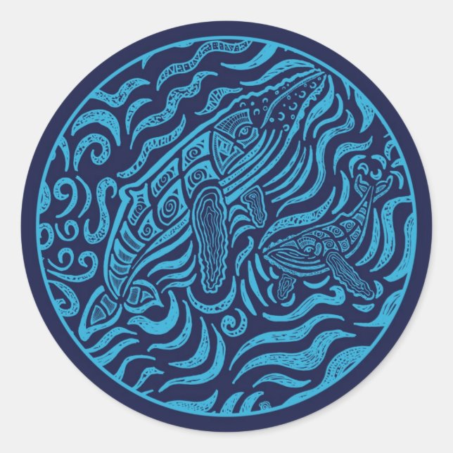 Adesivo Vinheta de Baleias-jubarte da Família Oceânica (Frente)