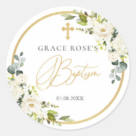 Adesivo Vinheta de Batismo Cruzado de Rosas Brancas