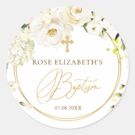 Adesivo Vinheta de Batismo Cruzado de Rosas Brancas