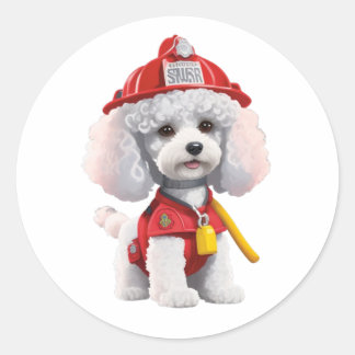 Adesivo Vinheta de Bombeiros de Poodle Branca