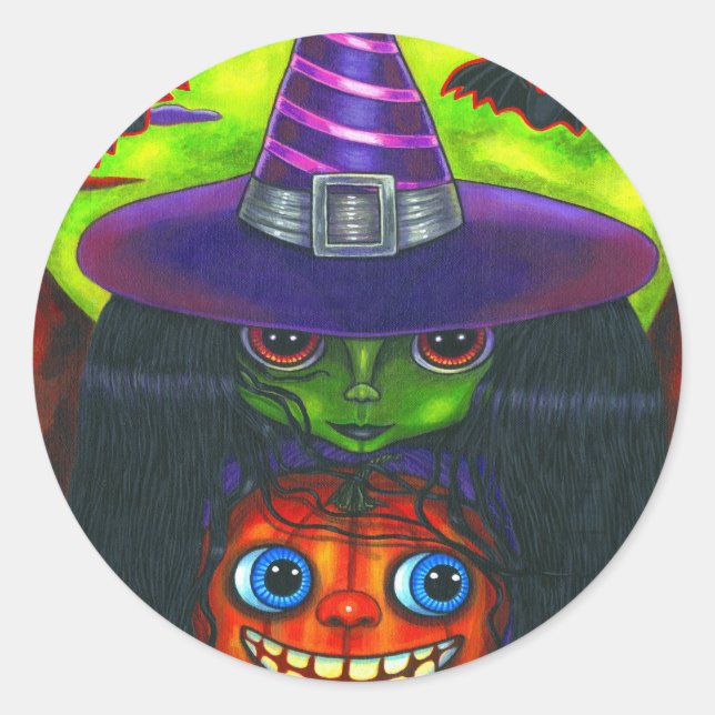 Adesivo Vinheta de Bruxas de Abóbora Halloween (Frente)