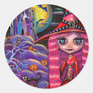 Adesivo Vinheta de Bruxas Rosa de Halloween