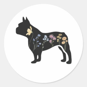 Adesivo Vinheta de Bulldog Francês de Flor Selvagem