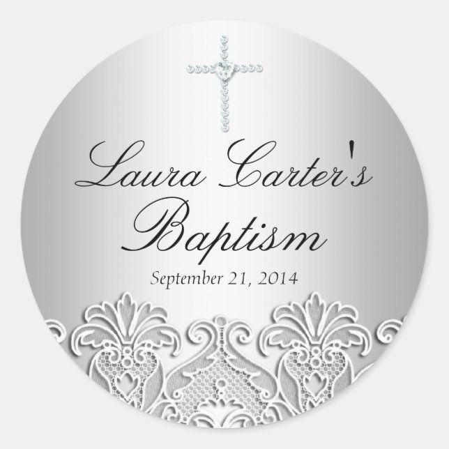 Adesivo Vinheta de cadarço branco e batismo cruzado (Frente)