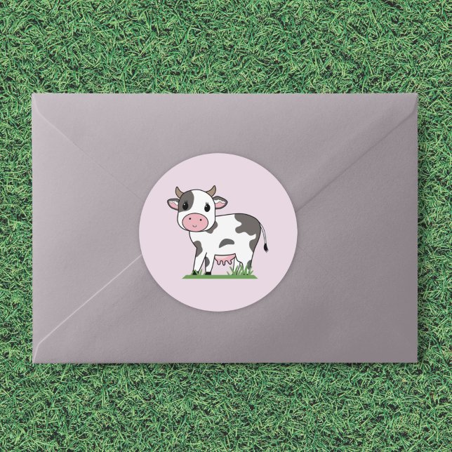 Adesivo Vinheta de Cartoon de Vaca (Cute Cow Cartoon Sticker)
