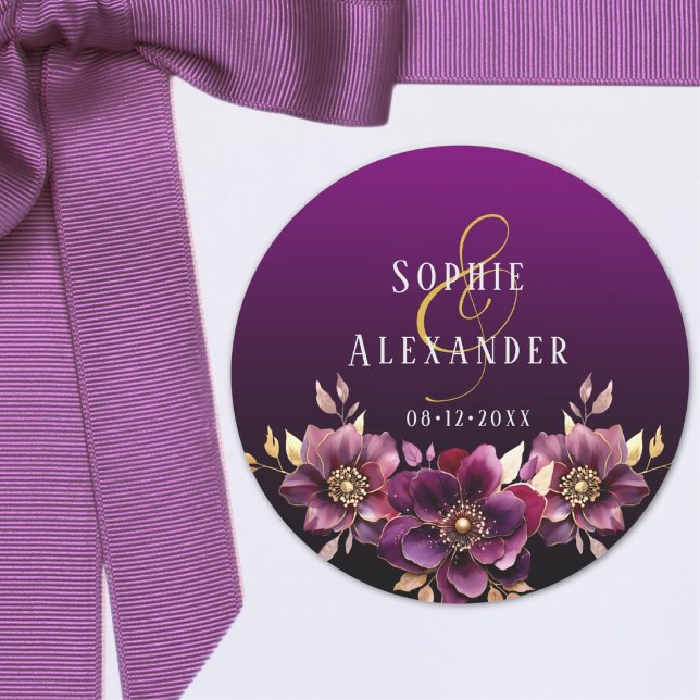 Adesivo Vinheta de Casamento com Nomes Florais Elegantes (Elegant Floral Names Date Wedding Sticker)