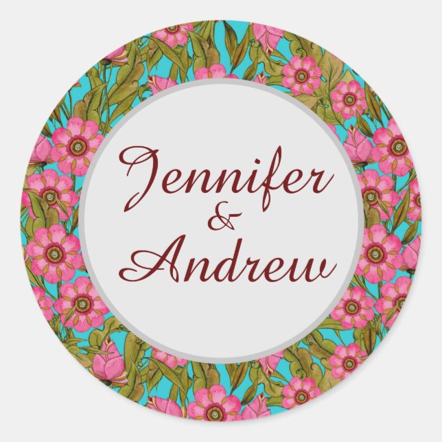 Adesivo Vinheta de Casamento das Flores Rosa (Frente)