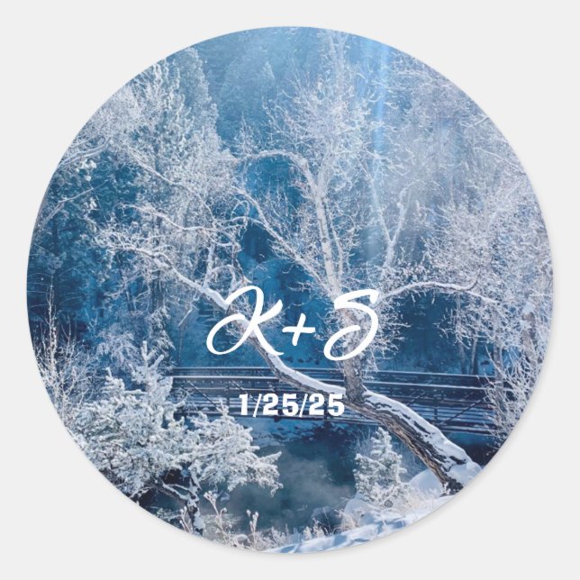 Adesivo Vinheta de Casamento das Montanhas de inverno de N (Frente)