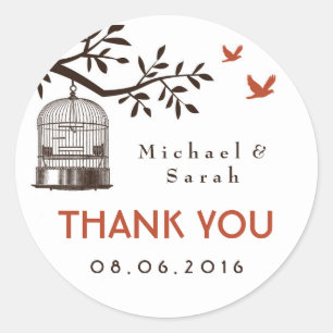 Adesivo Vinheta de Casamento de Aves de Caiola Branca, Rú