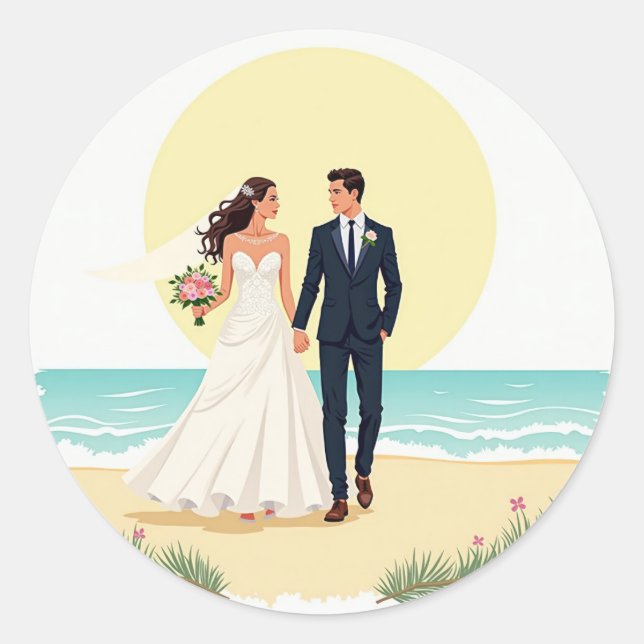 Adesivo Vinheta de Casamento de Beachside Bliss (Frente)
