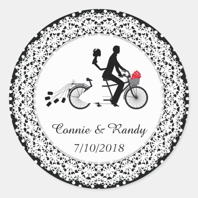 Adesivo Vinheta de Casamento de Bicicleta de Tandem (Frente)