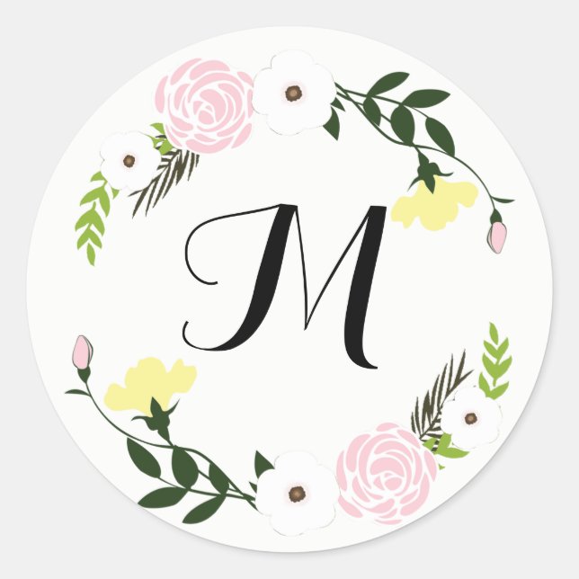 Adesivo Vinheta De Casamento De Jardim Floral Monogramada (Frente)