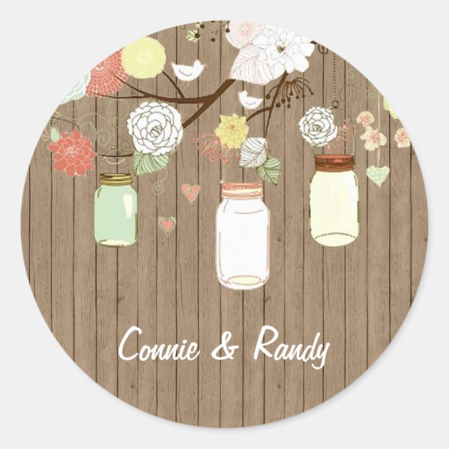 Adesivo Vinheta de Casamento de Mason Jar Rustic Country (Frente)