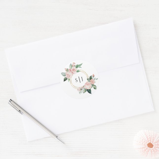 Adesivo Vinheta de Casamento de Monograma Branco Blush Flo (Envelope)