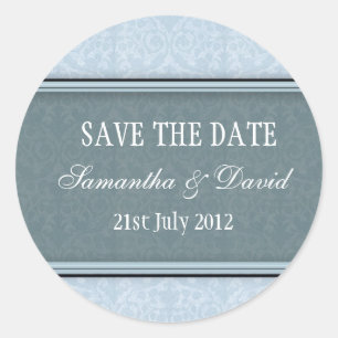 Adesivo Vinheta de Casamento de Monograma com Damasco Azul