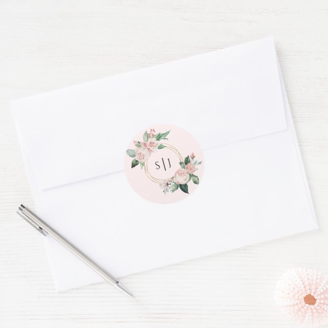 Adesivo Vinheta de Casamento de Monograma Cor-de-Rosa Esbr (Envelope)
