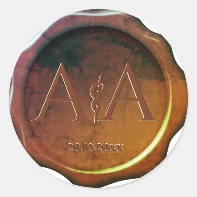 Adesivo Vinheta de Casamento de Monograma de Seal de Cera (Frente)