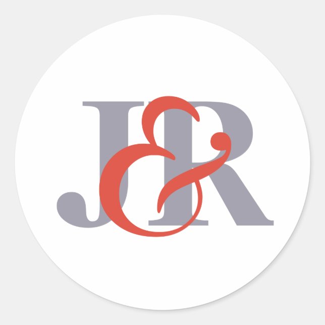 Adesivo Vinheta de Casamento de Monograma Moderno Elegante (Frente)