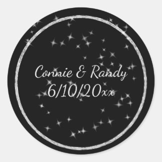 Adesivo Vinheta de Casamento de Monograma Preto e Prateado