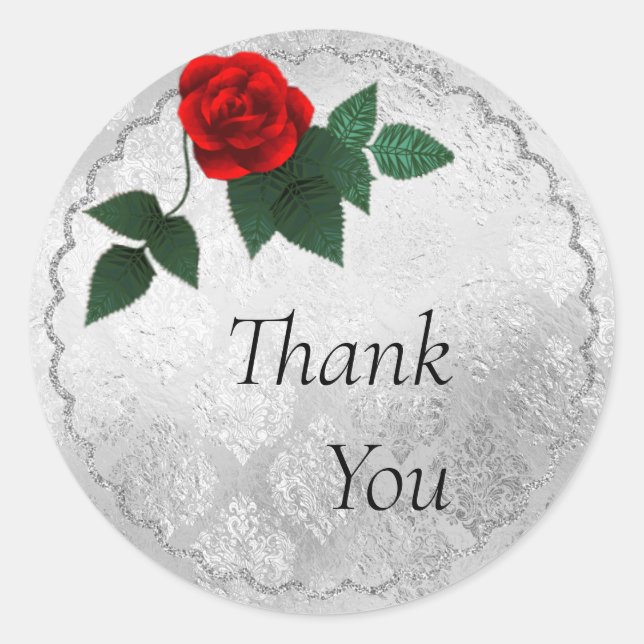 Adesivo Vinheta de Casamento de Prata e Rosa vermelha (Frente)